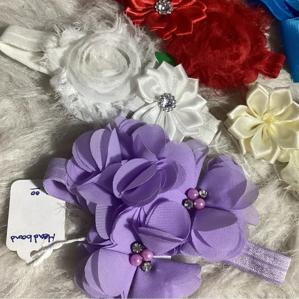 Baby Toddler Girls Boutique Headbands Handmade Lot of 8 All New, Flowers Bows